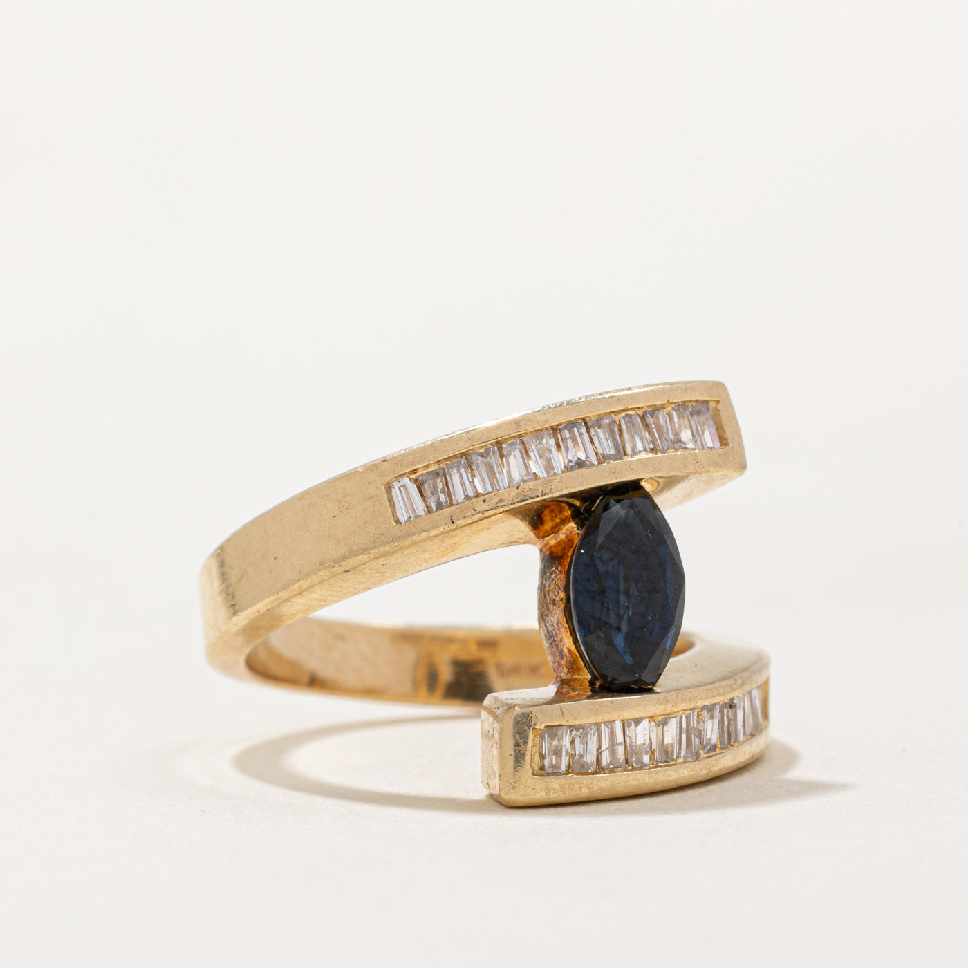 Marquise Cut Sapphire & Diamond Bypass Ring | 0.55ct, 0.24ctw | SZ 5.5 |