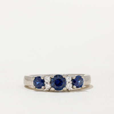 Three Stone Sapphire & Diamond Ring | 0.90ctw, 0.10ctw | SZ 6.5 |