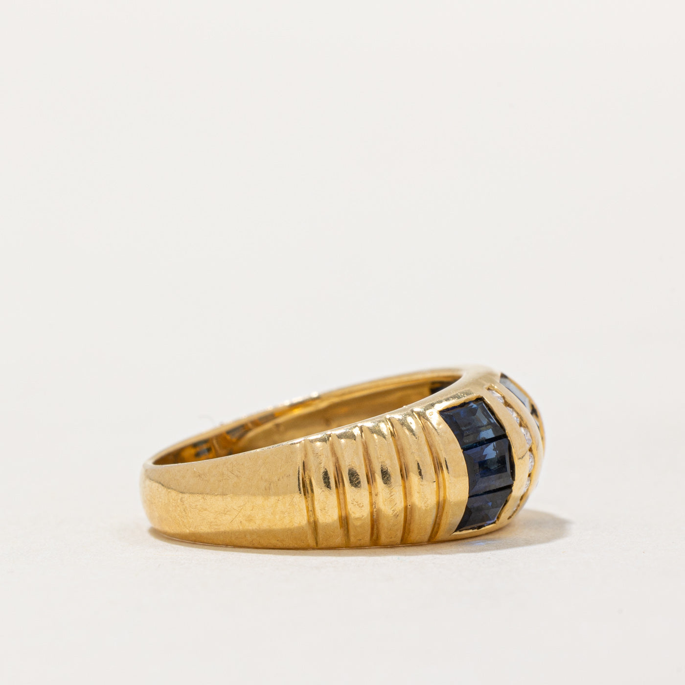 Sapphire & Diamond Fluted Band Dome Ring | 1.80ctw, 0.06ctw | SZ 4.5 |