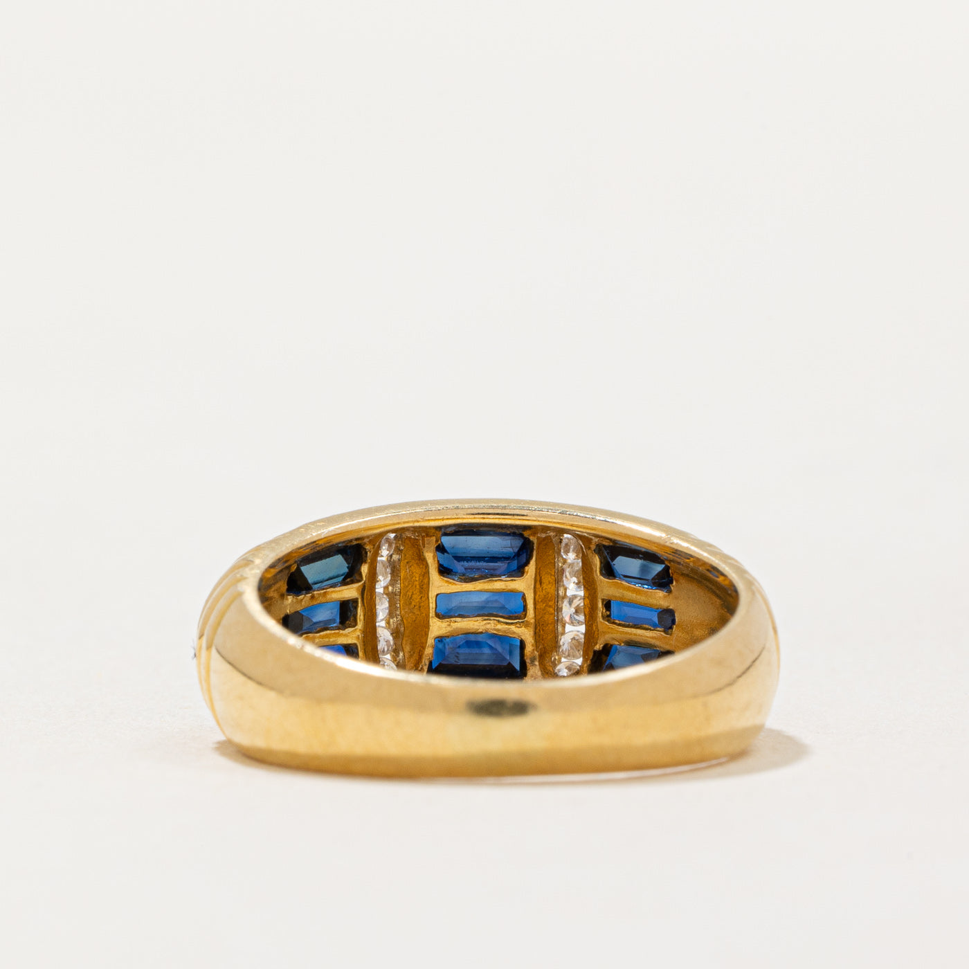 Sapphire & Diamond Fluted Band Dome Ring | 1.80ctw, 0.06ctw | SZ 4.5 |