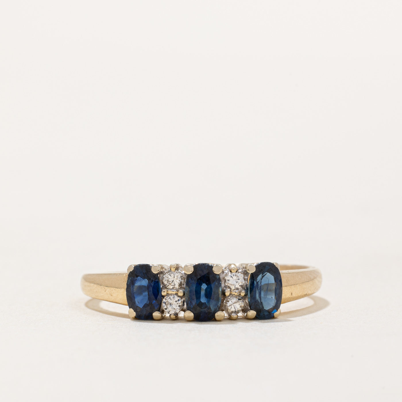 Three Stone Sapphire & Diamond Ring | 0.75ctw, 0.08ctw | SZ 8.25 |