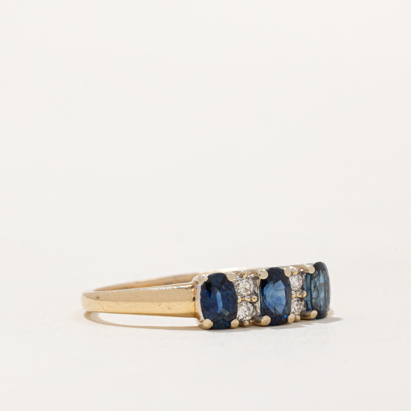 Three Stone Sapphire & Diamond Ring | 0.75ctw, 0.08ctw | SZ 8.25 |