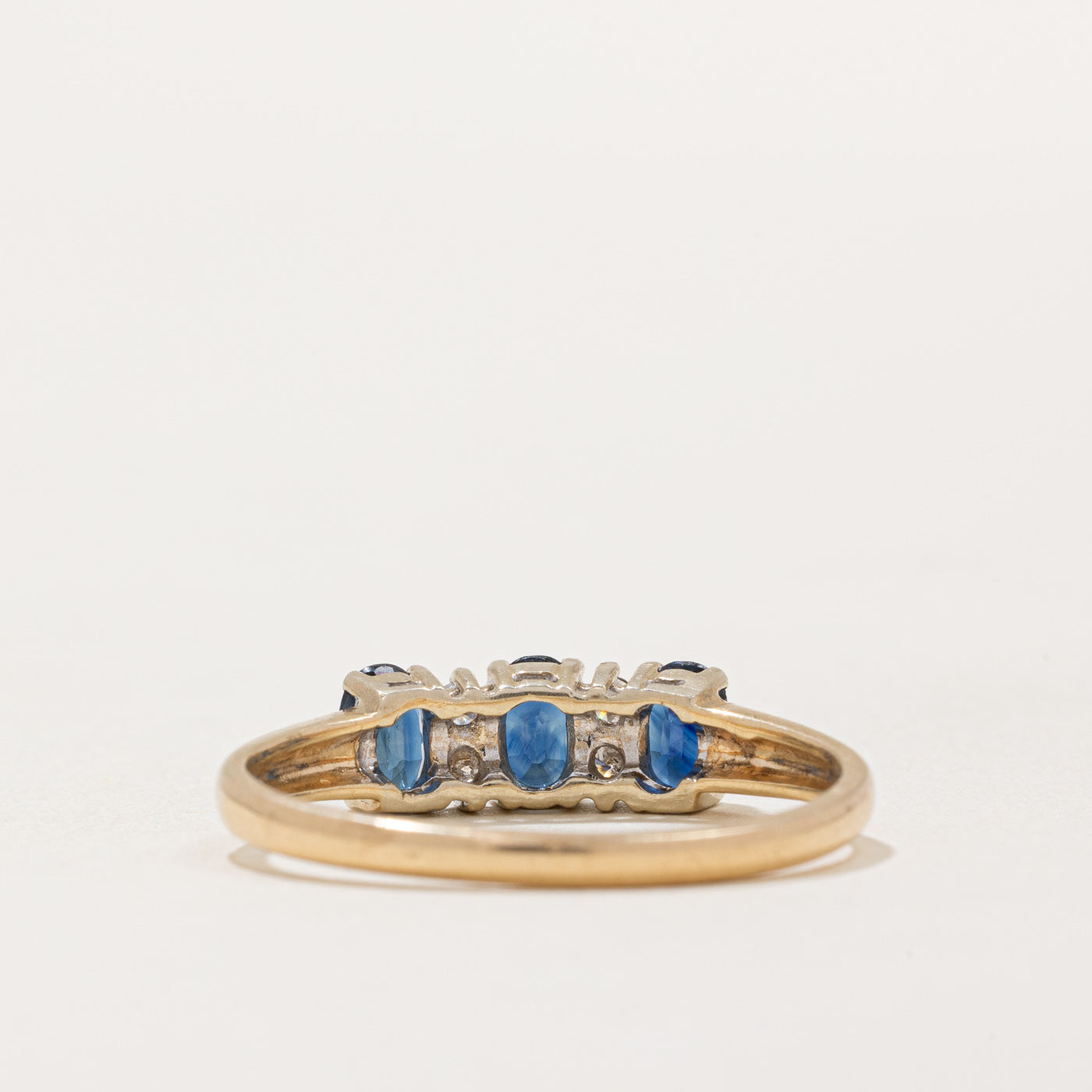 Three Stone Sapphire & Diamond Ring | 0.75ctw, 0.08ctw | SZ 8.25 |