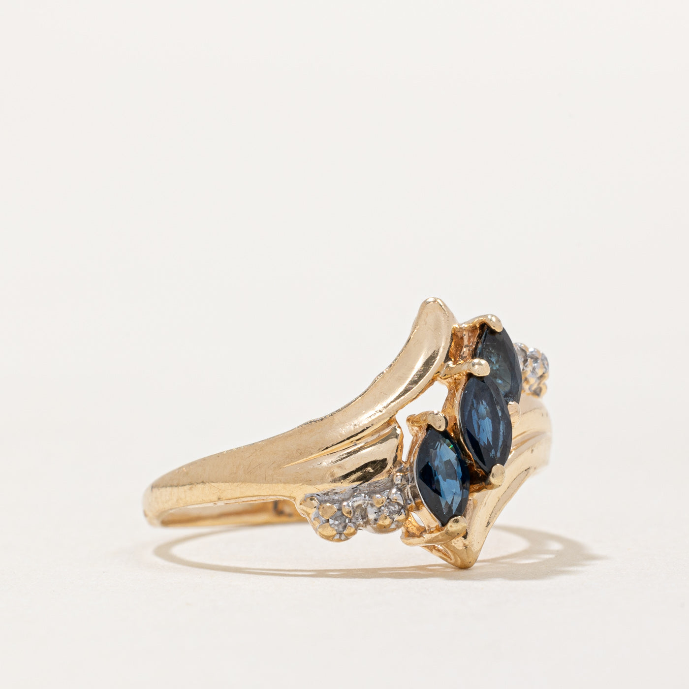 Marquise Cut Sapphire & Diamond Waterfall Ring | 0.45ctw, 0.02ctw | SZ 5.75 |