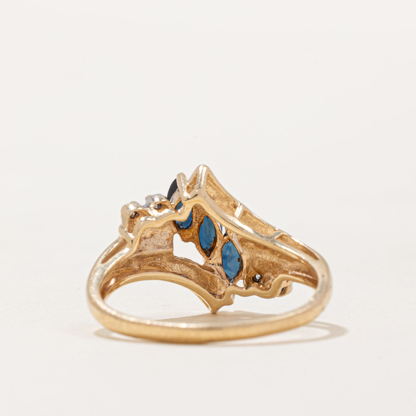 Marquise Cut Sapphire & Diamond Waterfall Ring | 0.45ctw, 0.02ctw | SZ 5.75 |