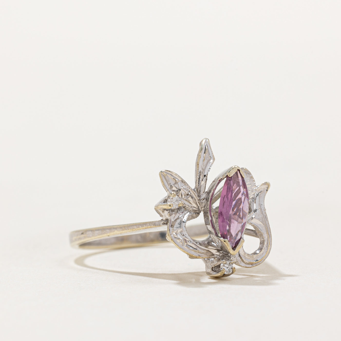 Marquise Cut Ruby & Diamond Cocktail Ring | 0.40ct, 0.02ctw | SZ 8 |