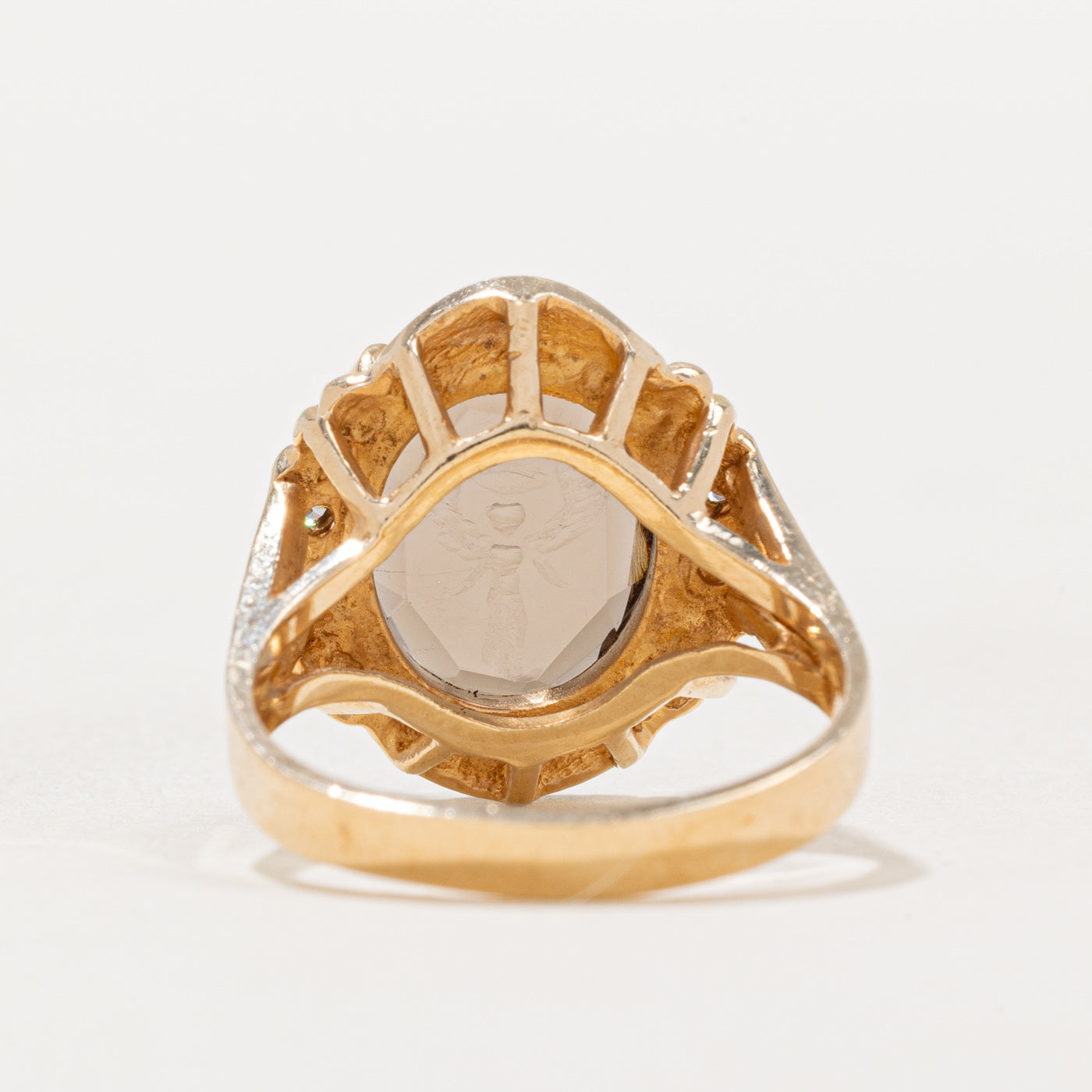 Smoky Quartz Angel Intaglio & Diamond Cocktail Ring | 2.85ct, 0.06ctw | SZ 6.5 |