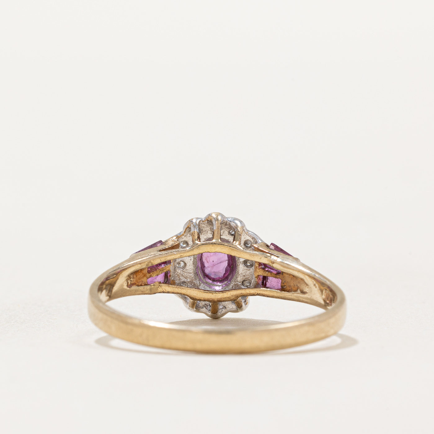 Bezel Set Ruby & Diamond Halo Ring | 0.33ctw, 0.06ctw | SZ 9 |