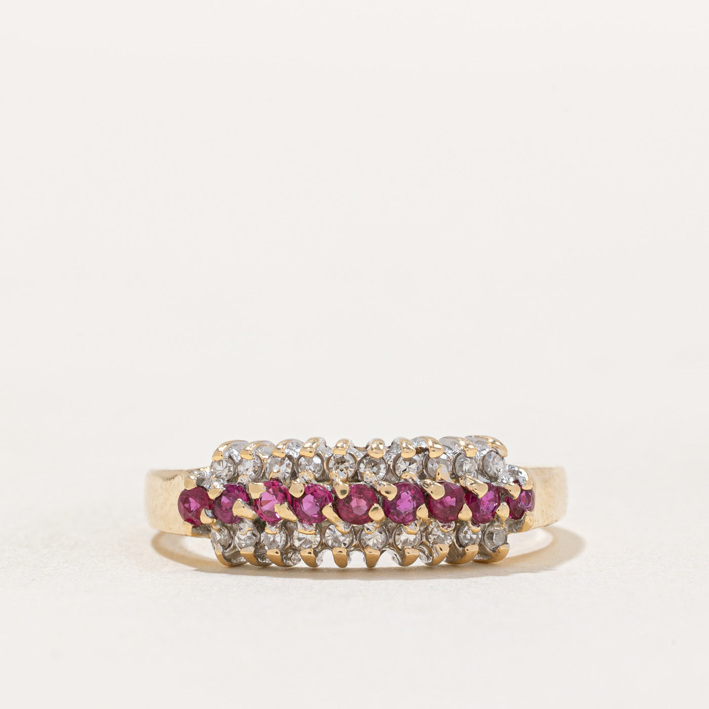 Ruby & Diamond Row Ring | 0.20ctw, 0.10ctw | SZ 7.5 |