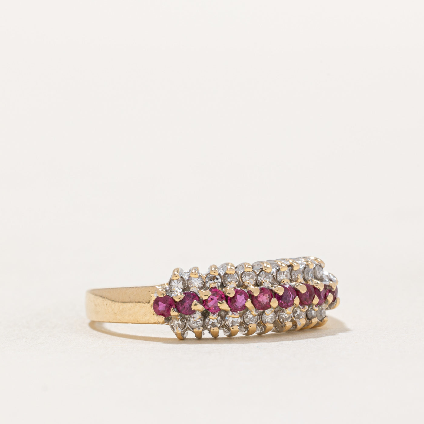 Ruby & Diamond Row Ring | 0.20ctw, 0.10ctw | SZ 7.5 |