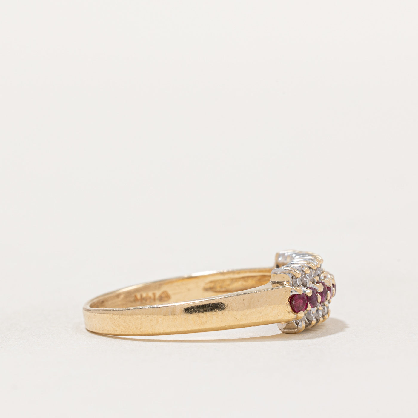 Ruby & Diamond Row Ring | 0.20ctw, 0.10ctw | SZ 7.5 |