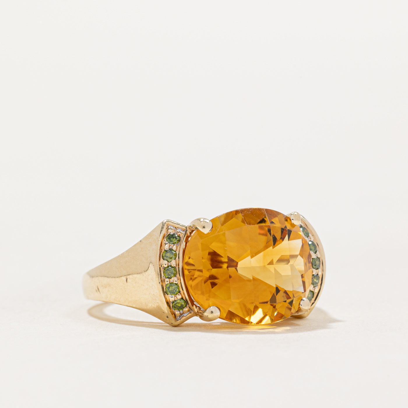 Citrine & Green Diamond Cocktail Ring | 4.00ct, 0.05ctw | SZ 6.25 |