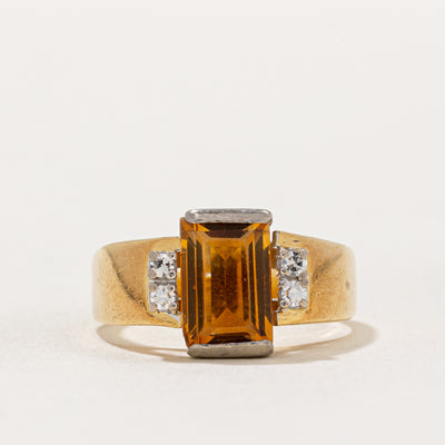 Rectangular Cut Citrine & Diamond Ring | 1.50ct, 0.08ctw | SZ 6.25 |