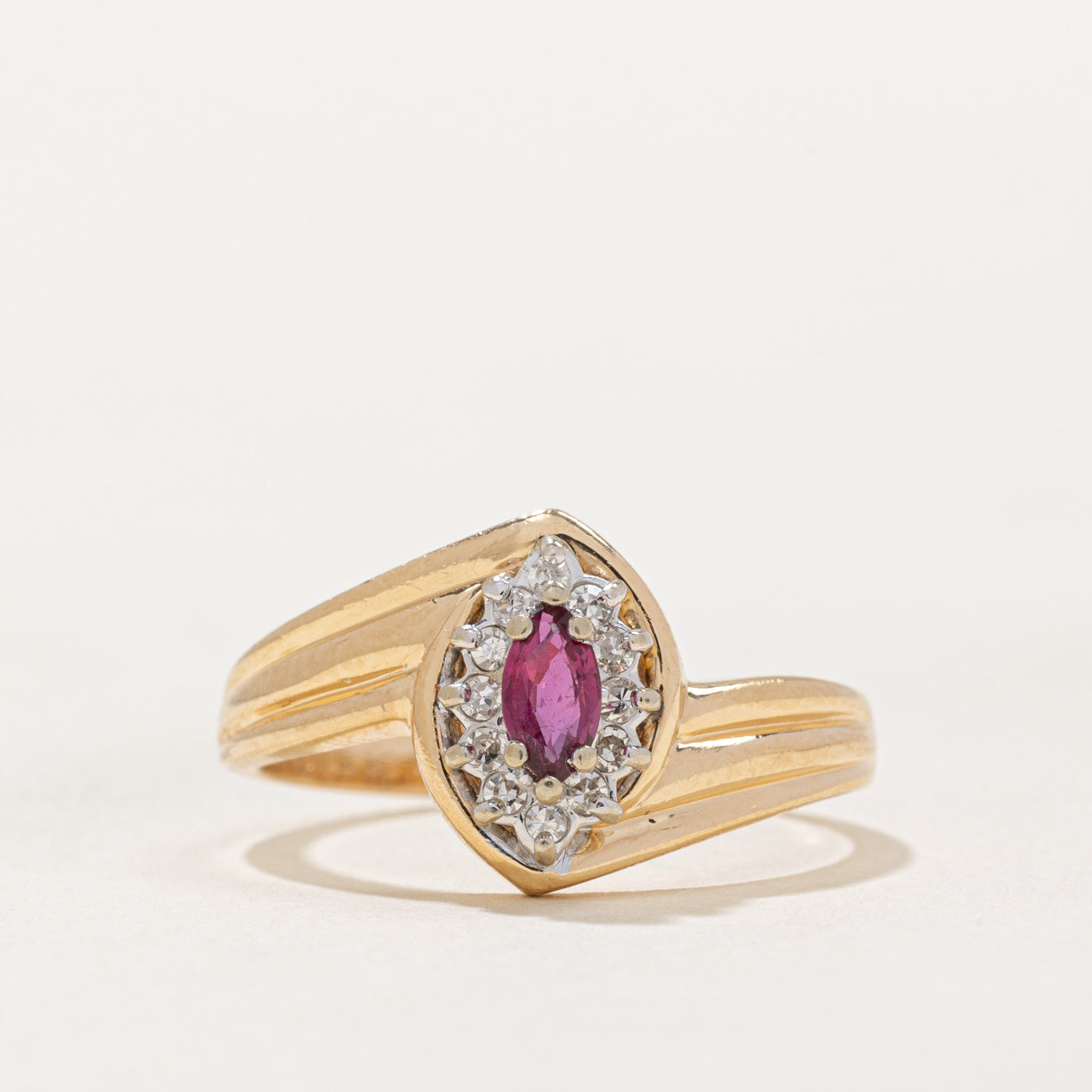 Marquise Cut Ruby & Diamond Halo Ring | 0.18ct, 0.12ctw | SZ 7 |