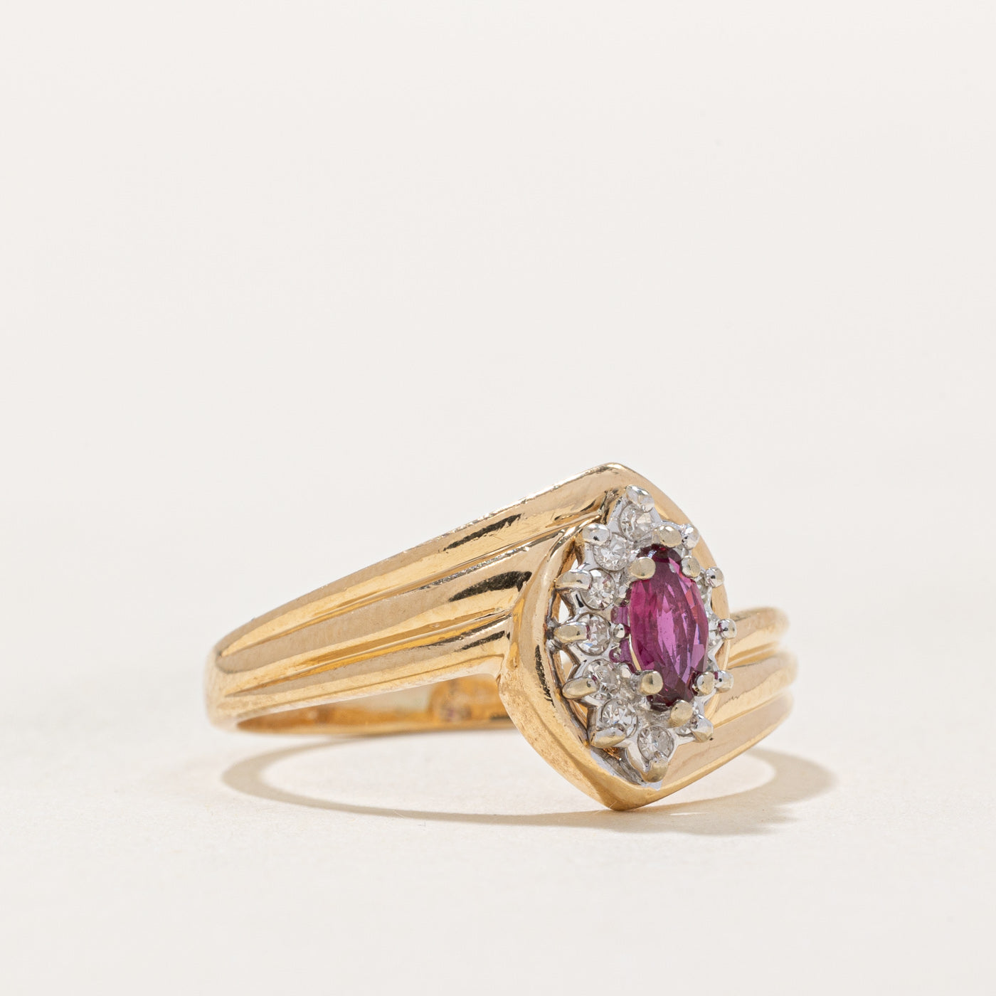 Marquise Cut Ruby & Diamond Halo Ring | 0.18ct, 0.12ctw | SZ 7 |