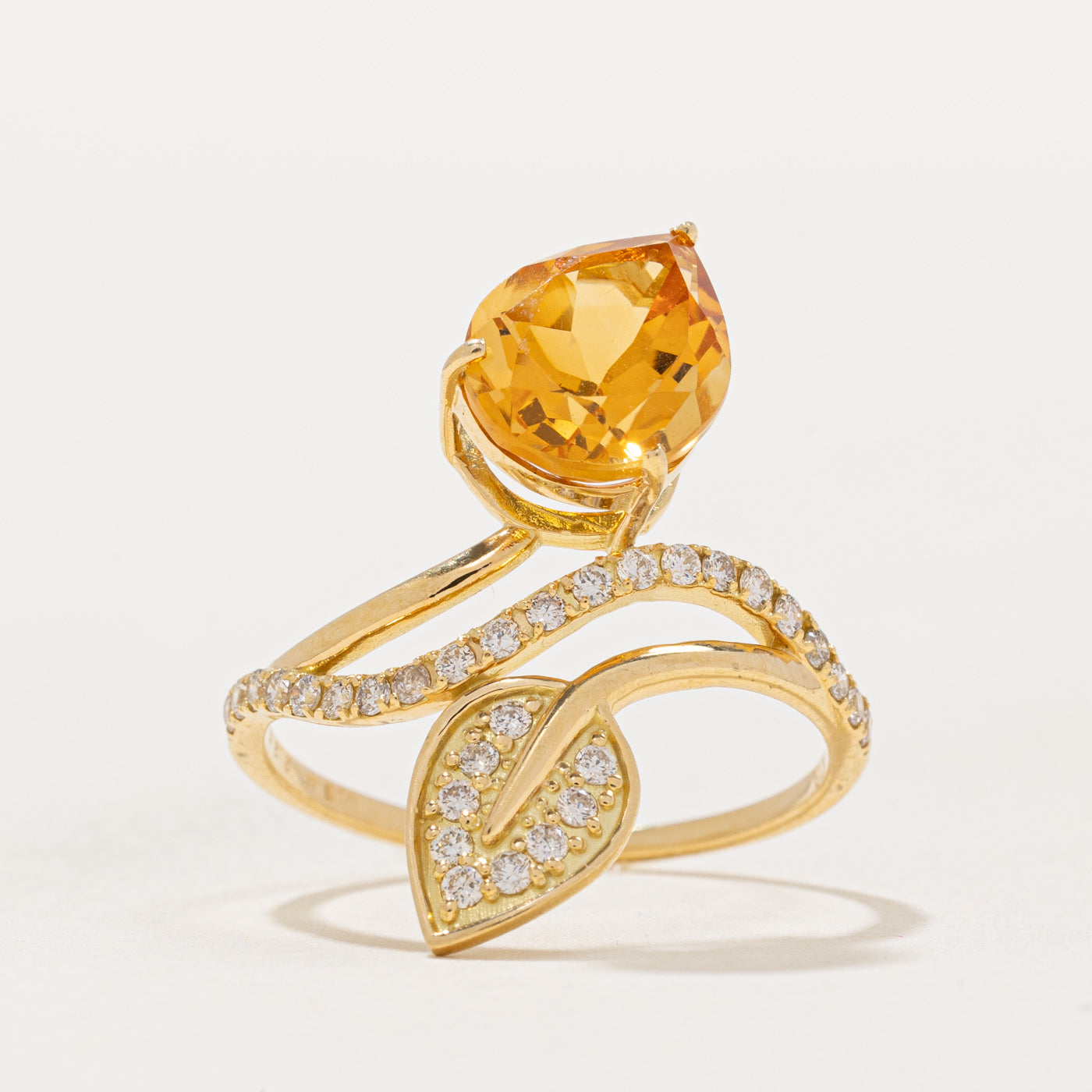 Citrine & Diamond Leaf Ring | 2.25ct, 0.30ctw | SZ 6.5 |