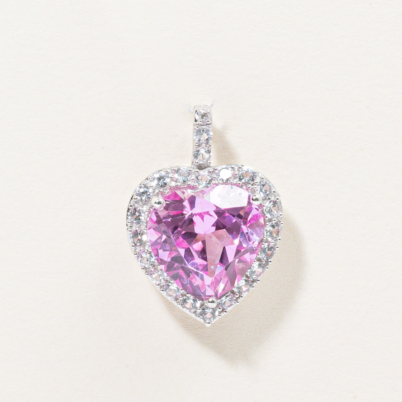 Synthetic Pink & White Sapphire Heart Pendant | 7.50ctw |