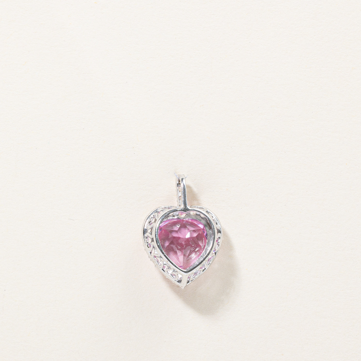 Synthetic Pink & White Sapphire Heart Pendant | 7.50ctw |