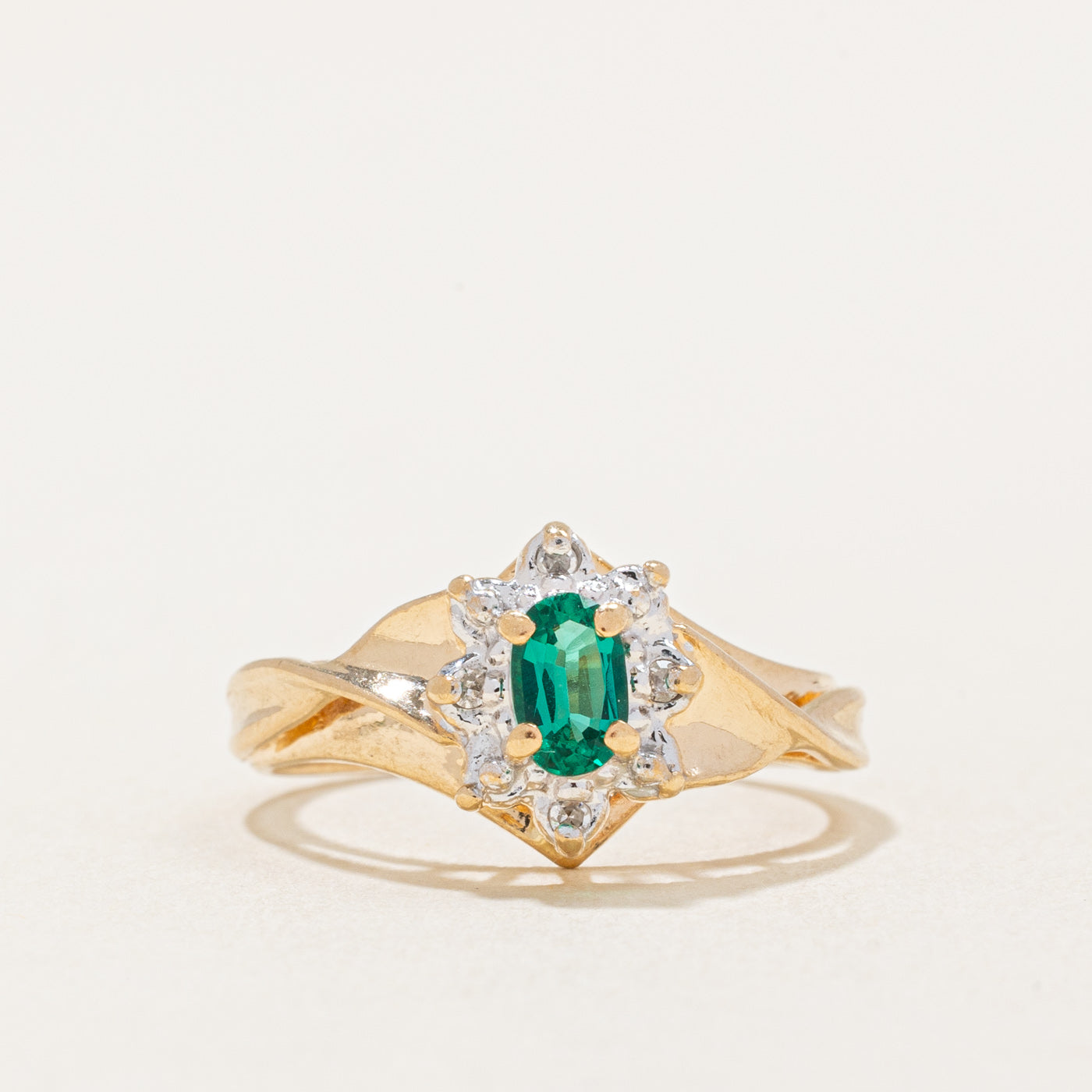 Synthetic Emerald & Natural Diamond Ring | 0.15ct, 0.02ctw | SZ 4 |