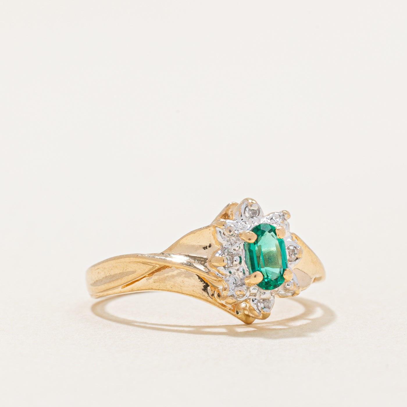 Synthetic Emerald & Natural Diamond Ring | 0.15ct, 0.02ctw | SZ 4 |