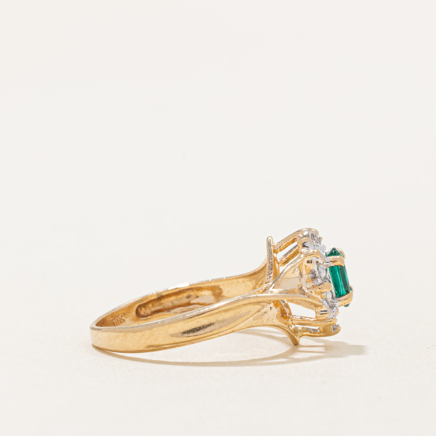Synthetic Emerald & Natural Diamond Ring | 0.15ct, 0.02ctw | SZ 4 |
