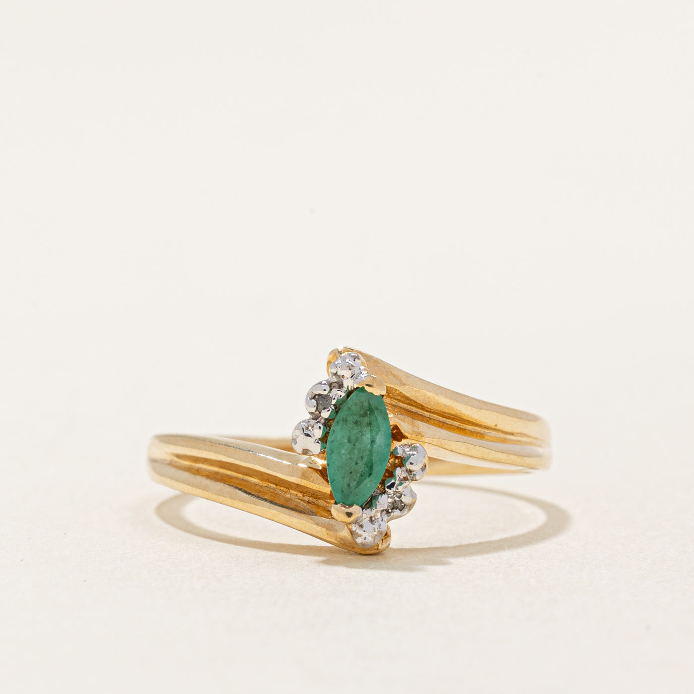 Emerald & Diamond Bypass Ring | 0.16ct, 0.01ctw | SZ 6.75 |