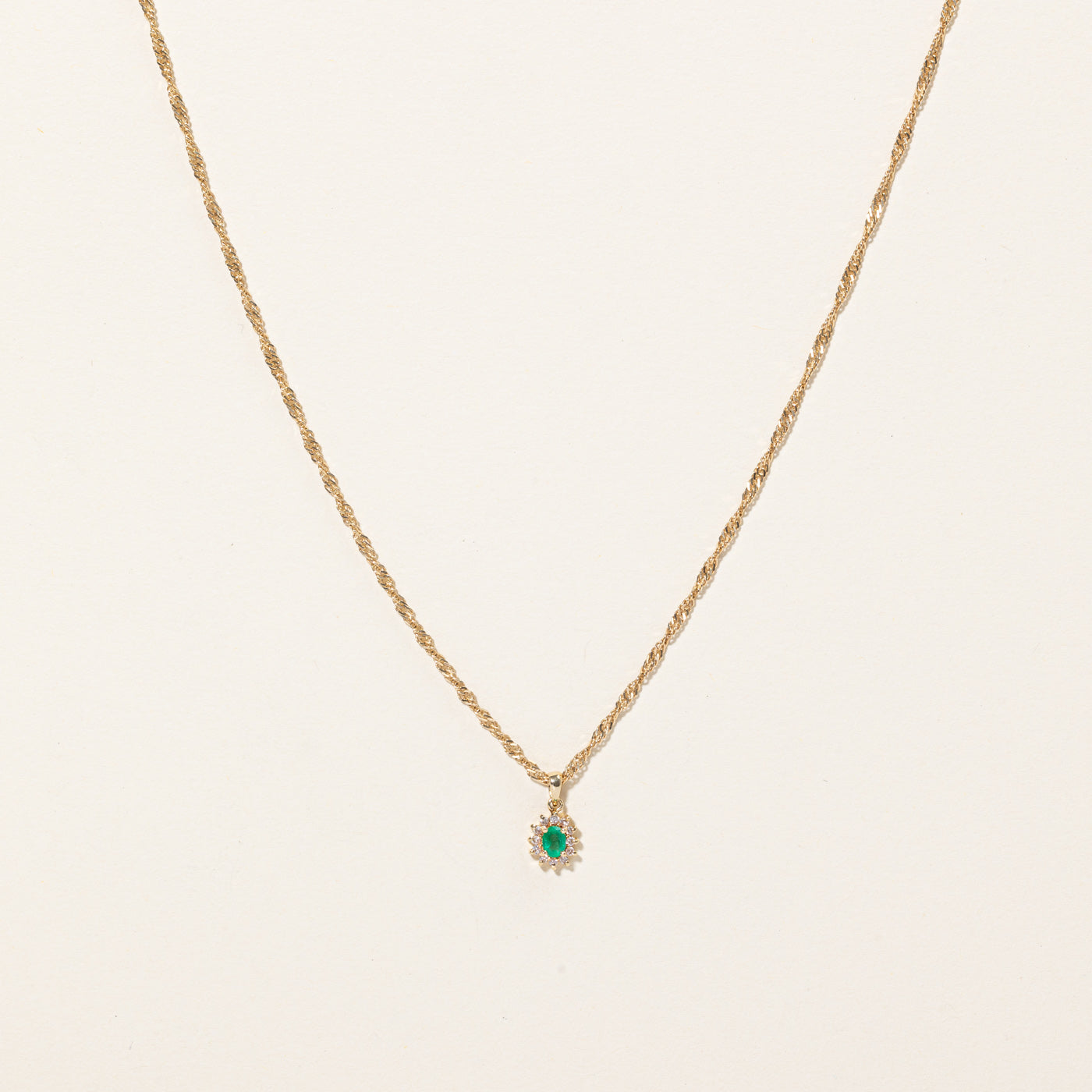 Emerald & Diamond Pendant Necklace | 0.19ct, 0.12ctw | 18" |