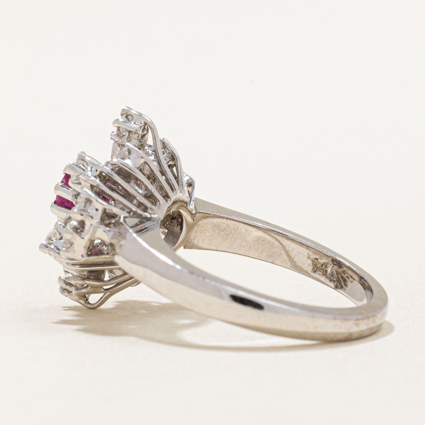 Diamond & Synthetic Ruby Cocktail Ring | 0.62ctw, 0.30ct | SZ 5 |