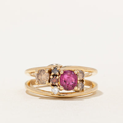 Glass Filled Ruby & Multi Coloured Diamond Ring | 0.80ct, 0.66ctw | SZ 9 |