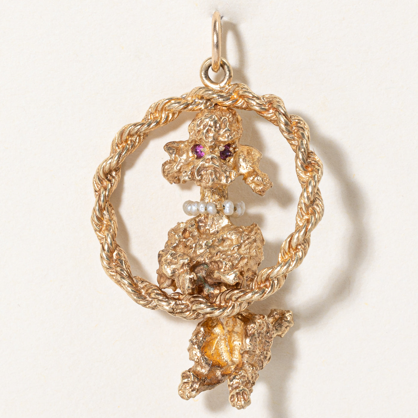 Synthetic Ruby & Pearl Dog Pendant | 0.02ctw |