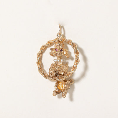 Synthetic Ruby & Pearl Dog Pendant | 0.02ctw |