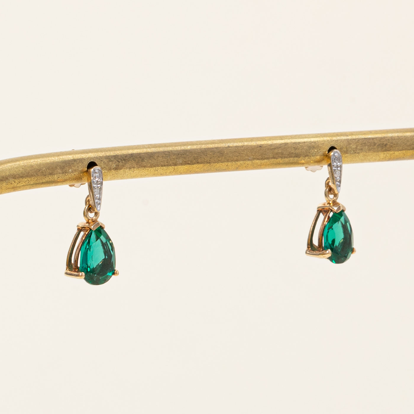 Synthetic Emerald & Diamond Drop Earrings | 1.00ctw, 0.02ctw |