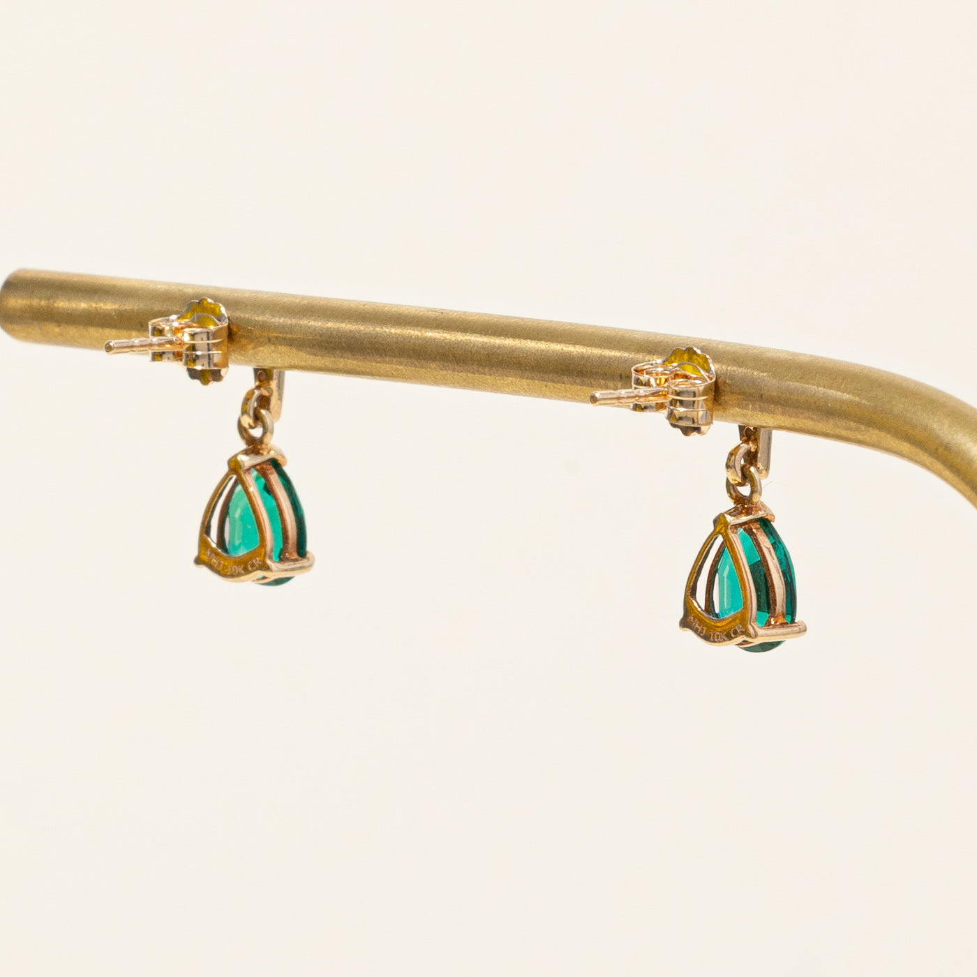 Synthetic Emerald & Diamond Drop Earrings | 1.00ctw, 0.02ctw |