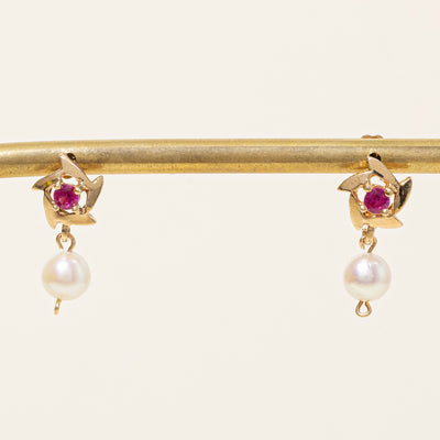 Cultured pearl & Synthetic Ruby Drop Earrings | 2.00ctw, 0.22ctw |