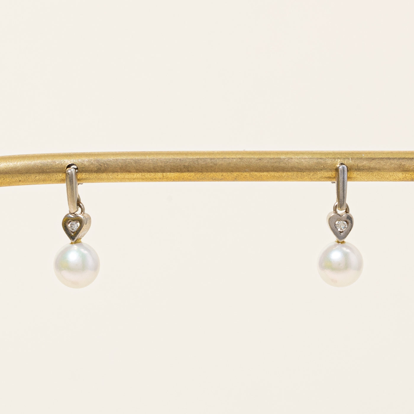 Cultured Pearl & Diamond Heart Earrings | 2.50ctw, 0.02ctw |