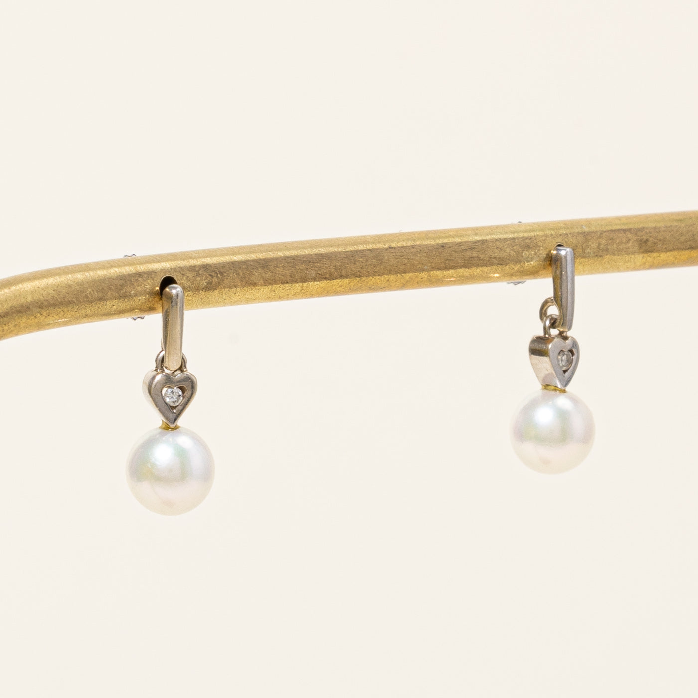 Cultured Pearl & Diamond Heart Earrings | 2.50ctw, 0.02ctw |