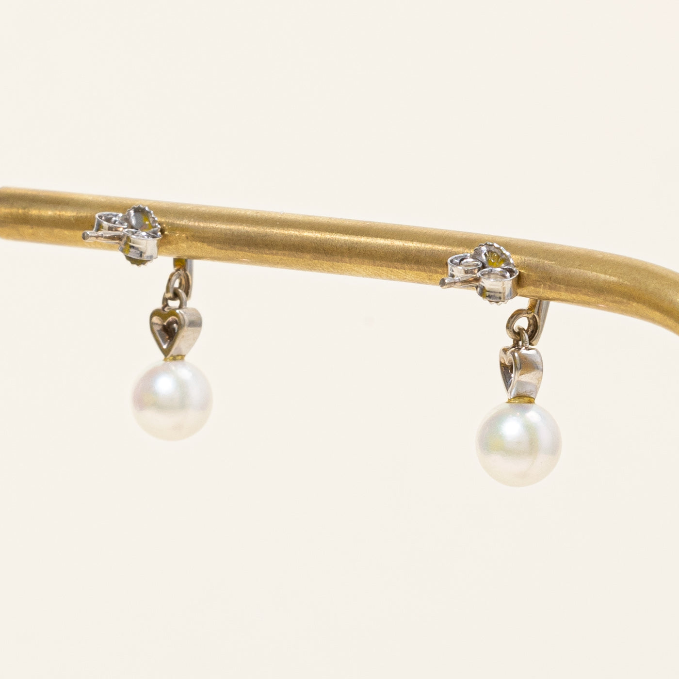 Cultured Pearl & Diamond Heart Earrings | 2.50ctw, 0.02ctw |