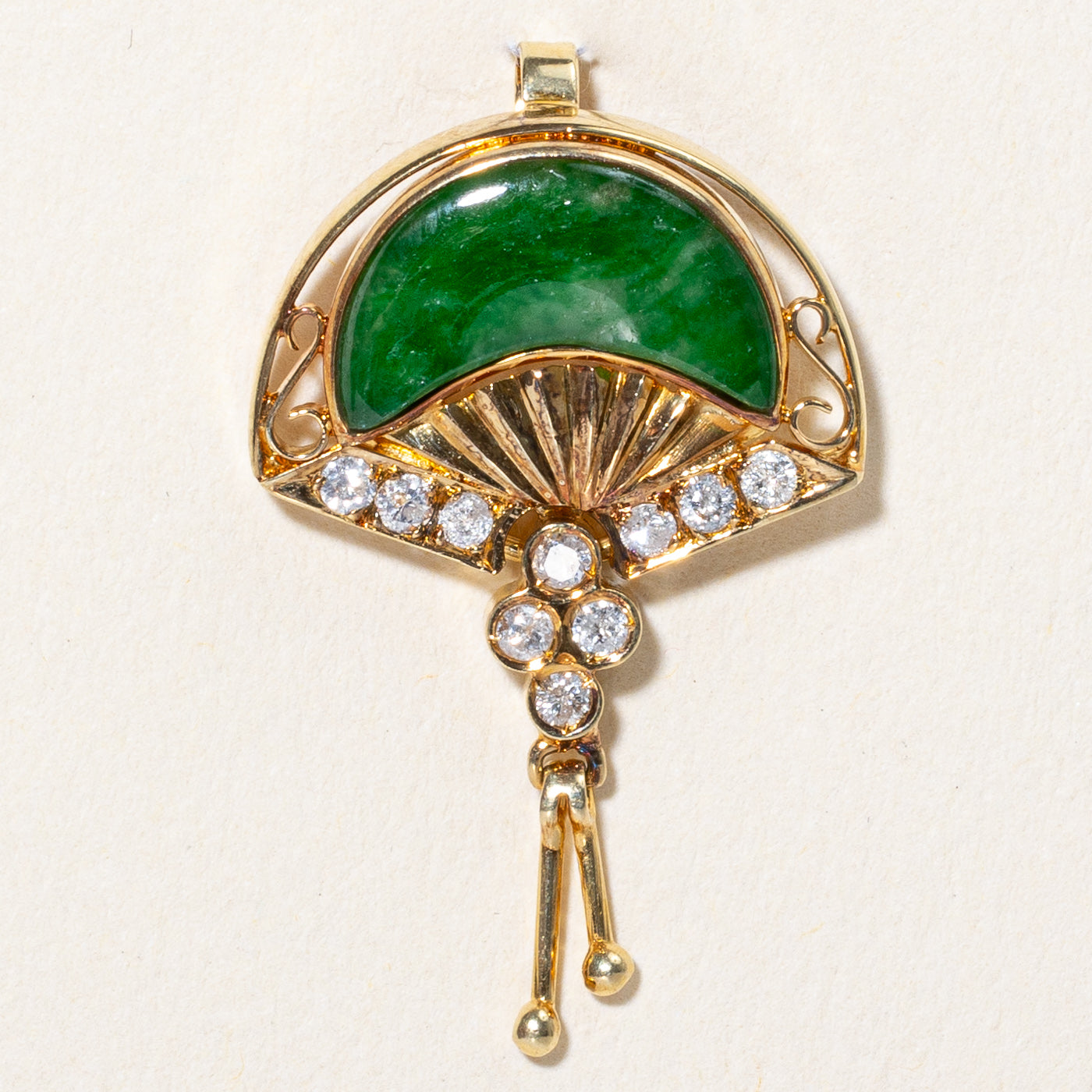 Jadeite & Diamond Art Deco Style Pendant | 1.20ct, 0.15ctw |