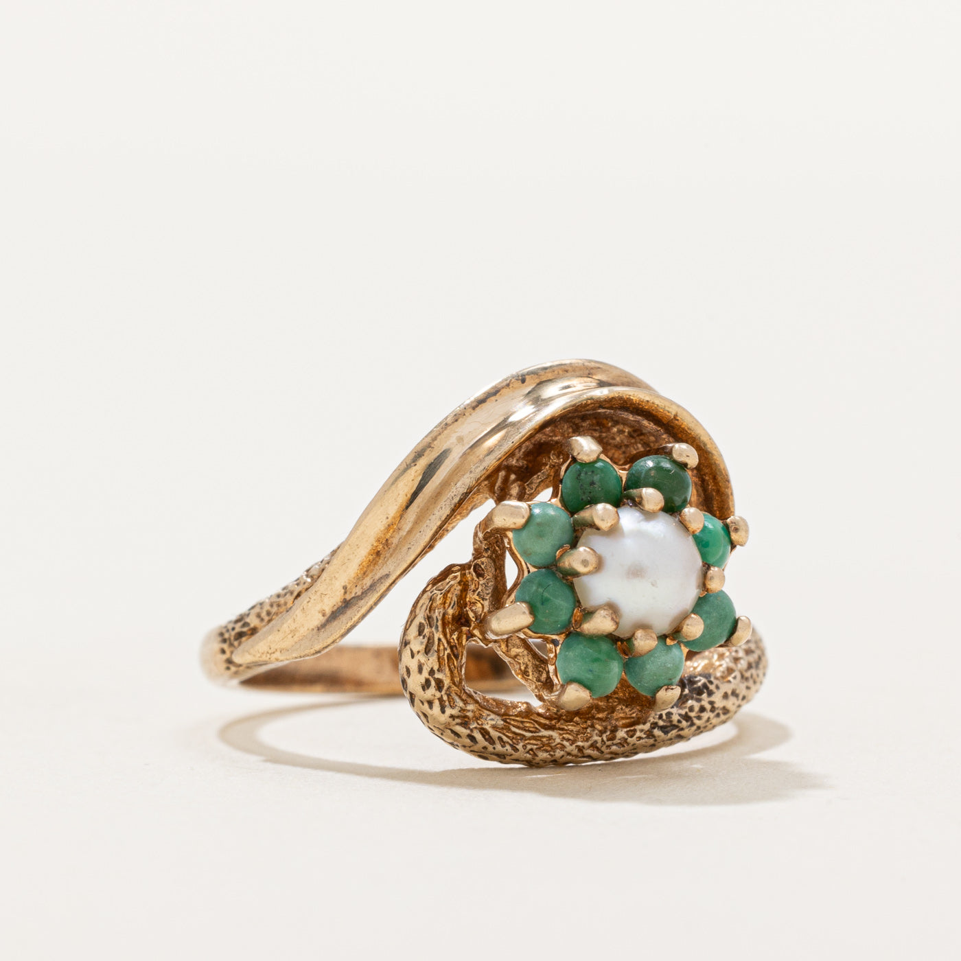 Turquoise & Pearl Halo Bypass Ring | 0.24ctw | SZ 5.25 |