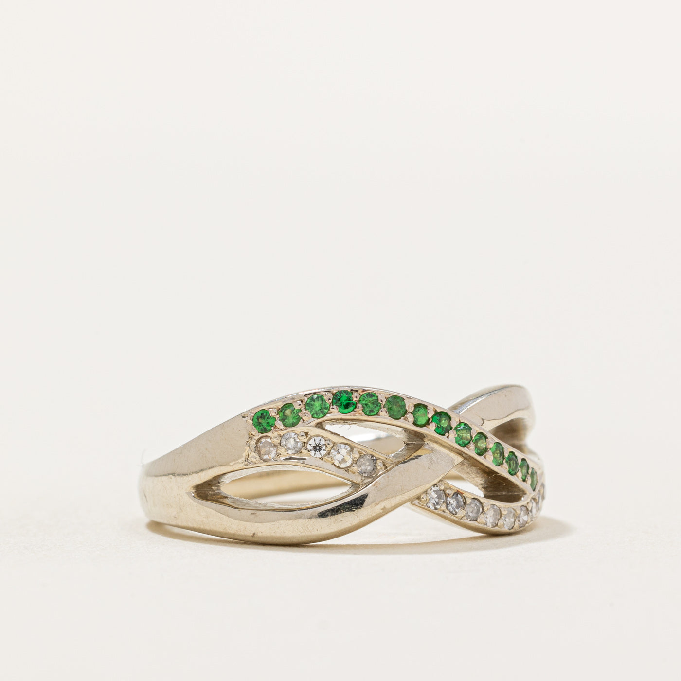 Tsavorite & Diamond Crossover Ring | 0.10ctw, 0.07ctw | SZ 6 |