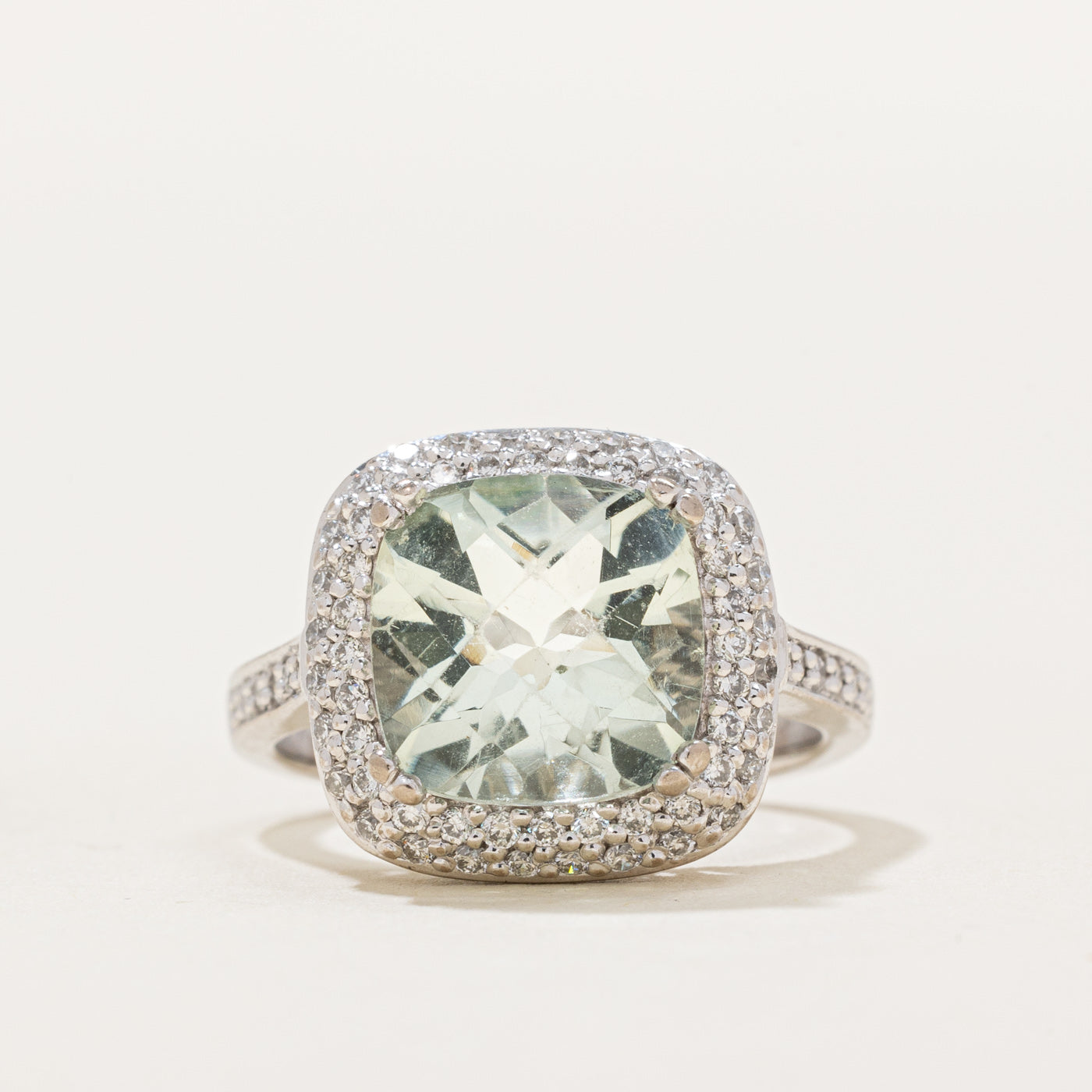 Prasiolite & Diamond Halo Ring | 2.25ct, 0.25ctw | SZ 4.5 |