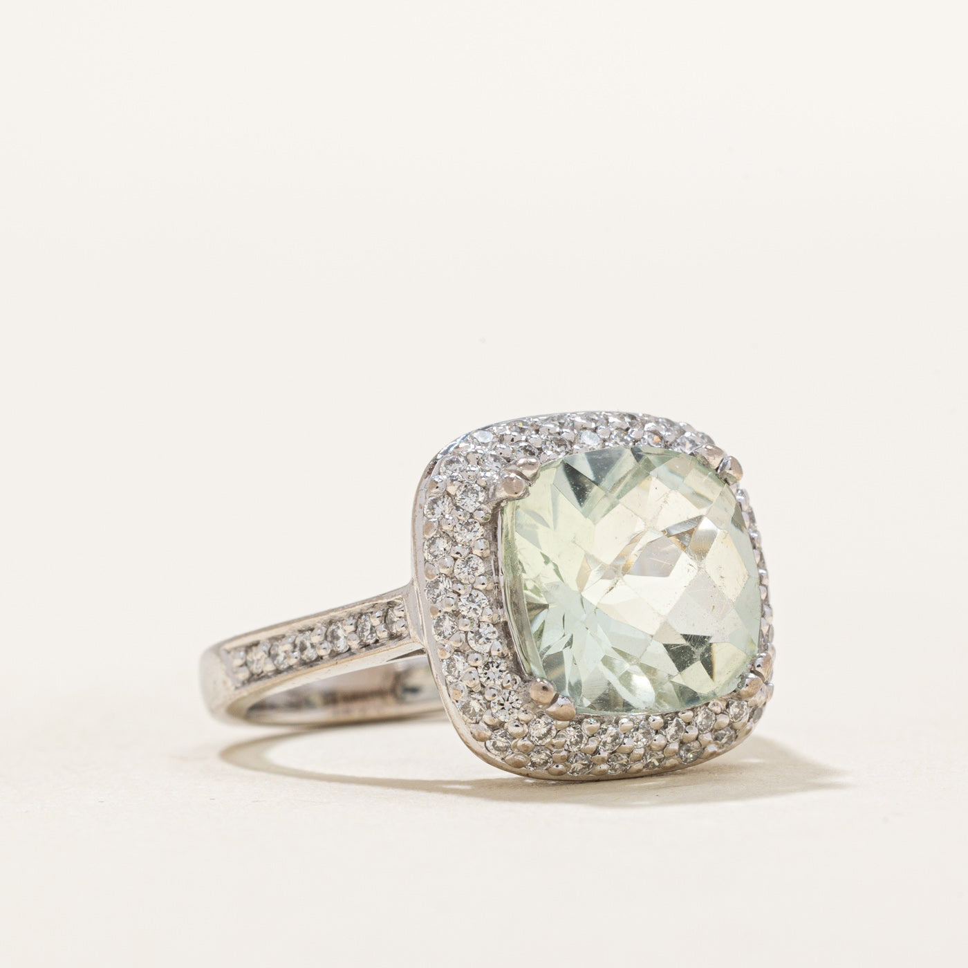 Prasiolite & Diamond Halo Ring | 2.25ct, 0.25ctw | SZ 4.5 |