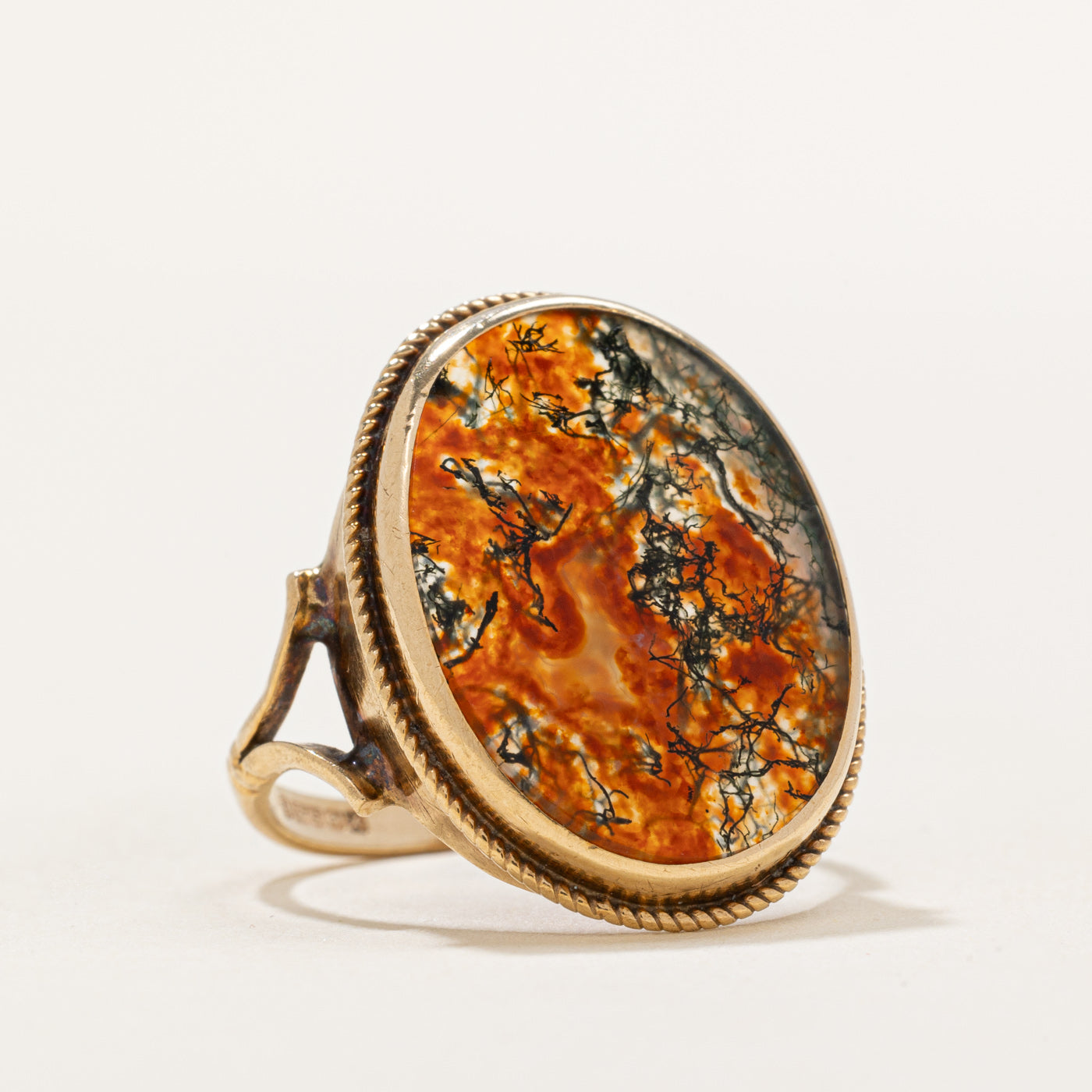 1972 Birmingham Moss Agate Cocktail Ring | 6.00ct | SZ 6.25 |