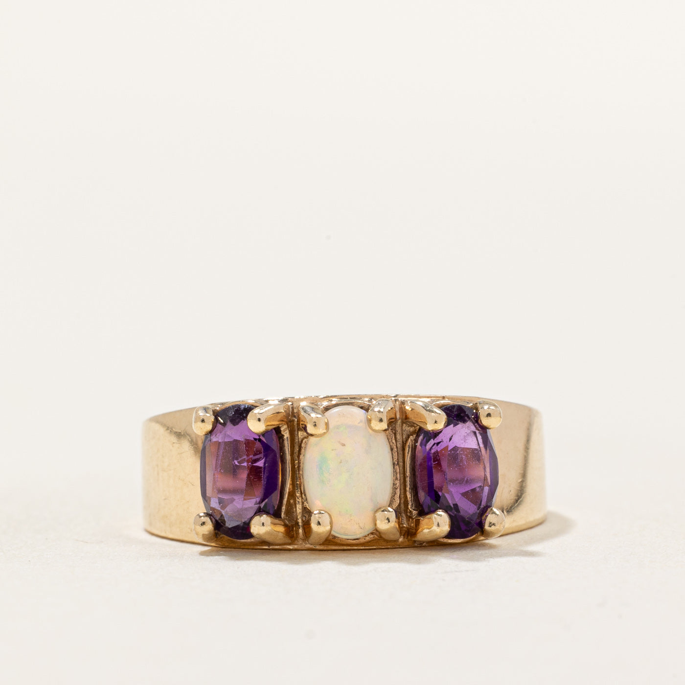 Amethyst & Opal Three Stone Ring | 0.60ctw, 0.25ct | SZ 7 |