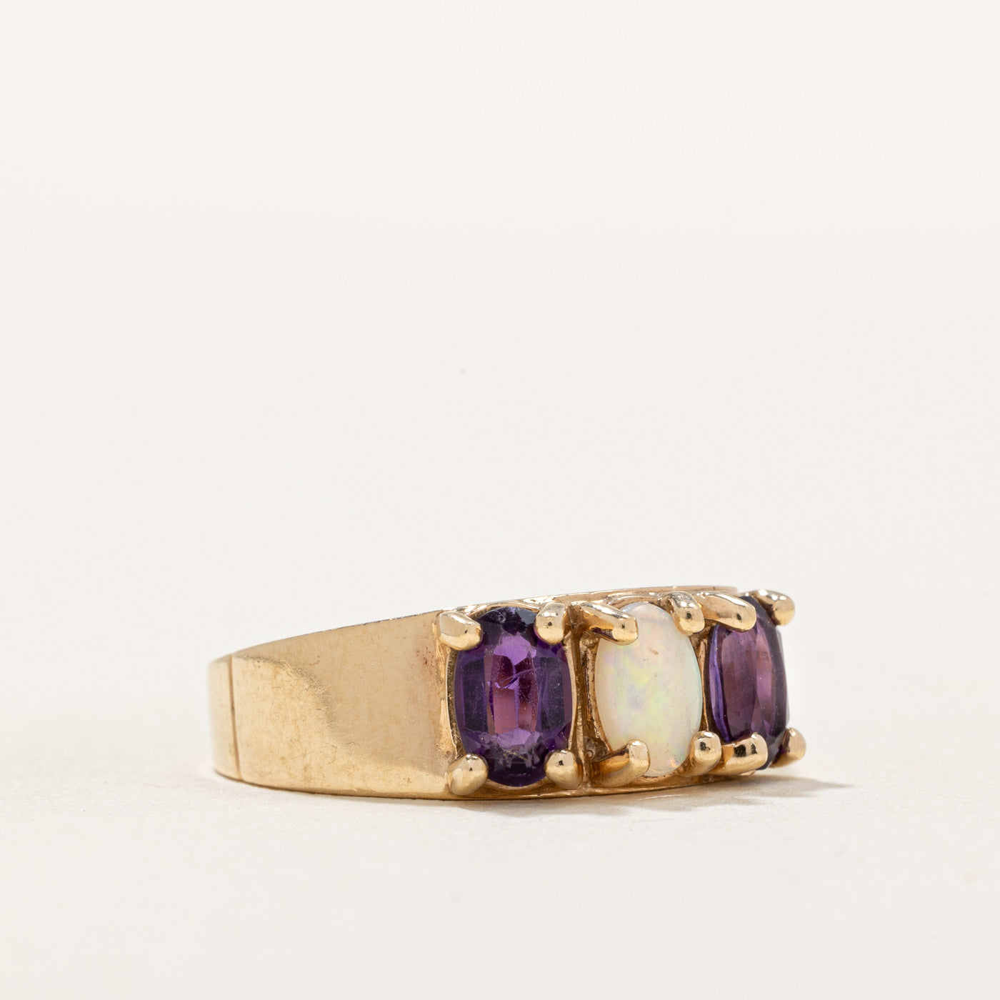 Amethyst & Opal Three Stone Ring | 0.60ctw, 0.25ct | SZ 7 |