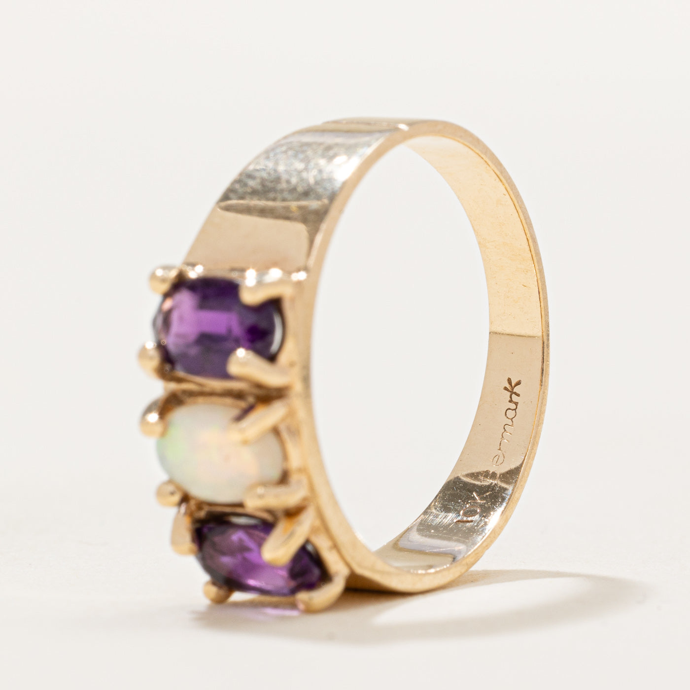 Amethyst & Opal Three Stone Ring | 0.60ctw, 0.25ct | SZ 7 |