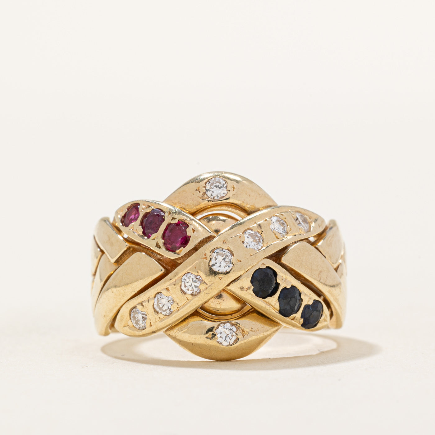 Multi Gemstones Solved Puzzle Ring | 0.59ctw | SZ 7.5 |