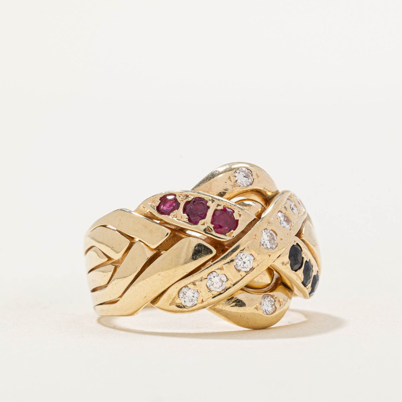 Multi Gemstones Solved Puzzle Ring | 0.59ctw | SZ 7.5 |