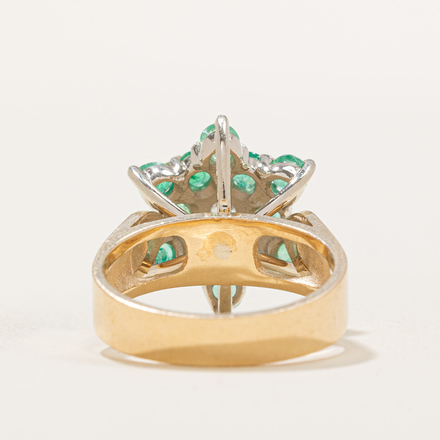 Emerald & Diamond Cluster Flower Ring | 1.50ctw, 0.15ct | SZ 6.75 |