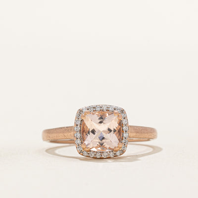 Cushion Cut Morganite & Diamond Halo Ring | 1.00ct, 0.05ctw | SZ 7.25 |